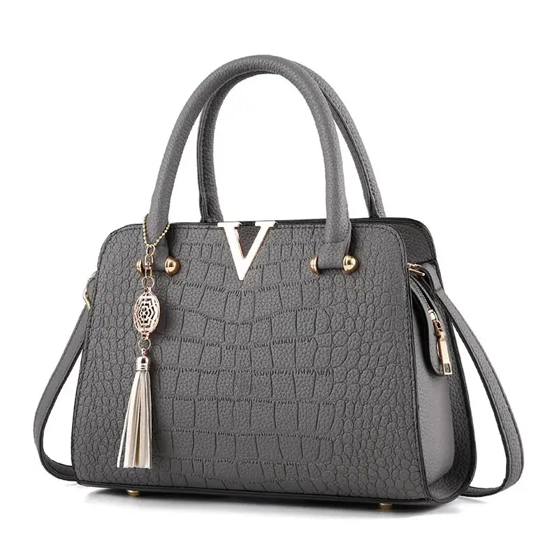 Maroon Croc Leather Women's Handbag with Tassel - Image 4