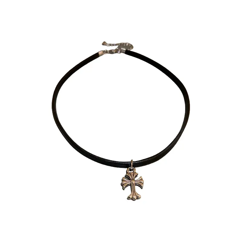 Cross Choker Necklace Black Artificial Leather Wholesale - Image 6