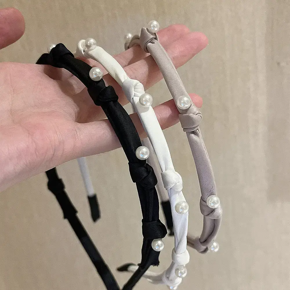 Pearl Hairpin with Black White Gray Bow - Image 5