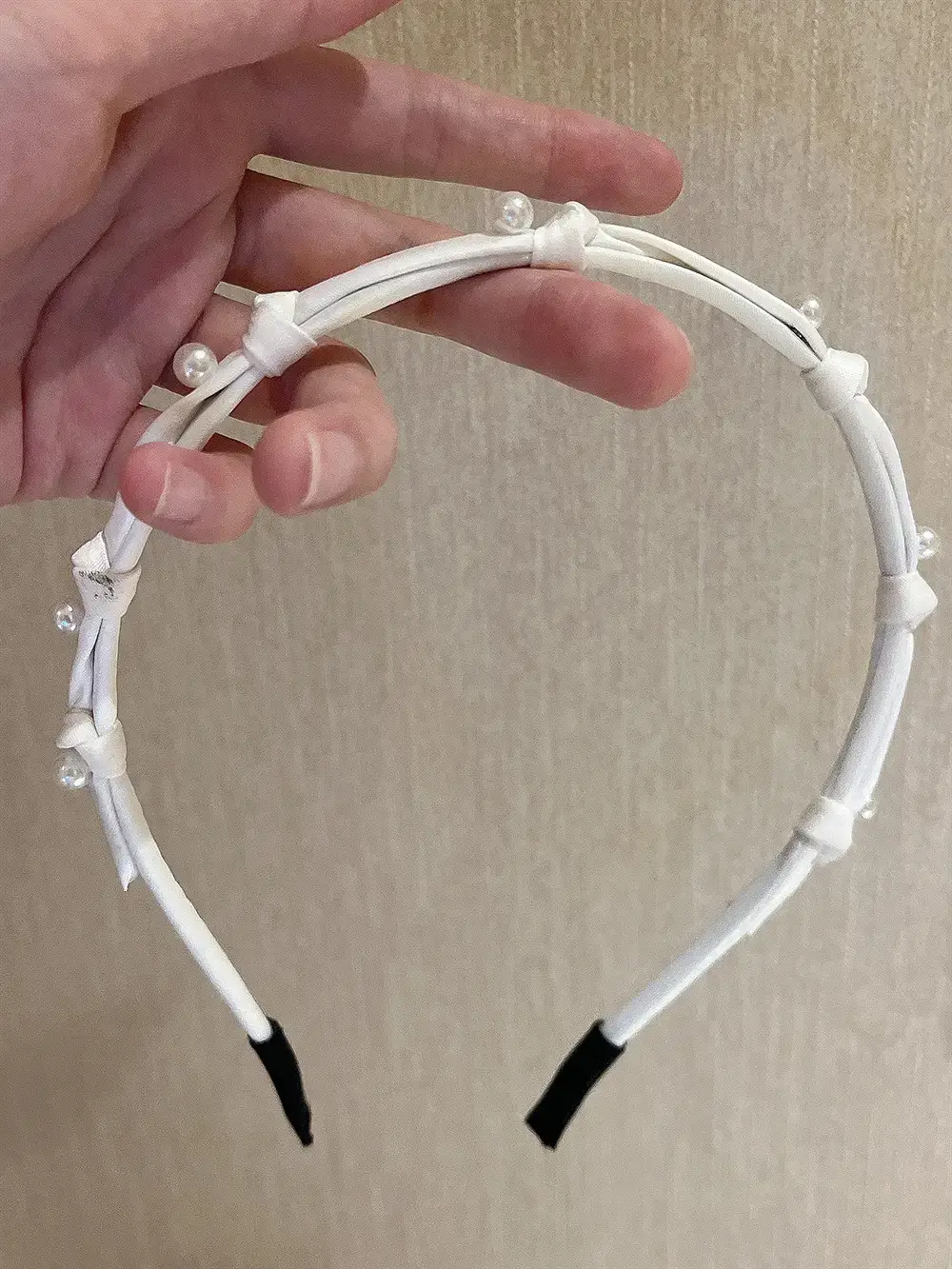 Pearl Hairpin with Black White Gray Bow - Image 2