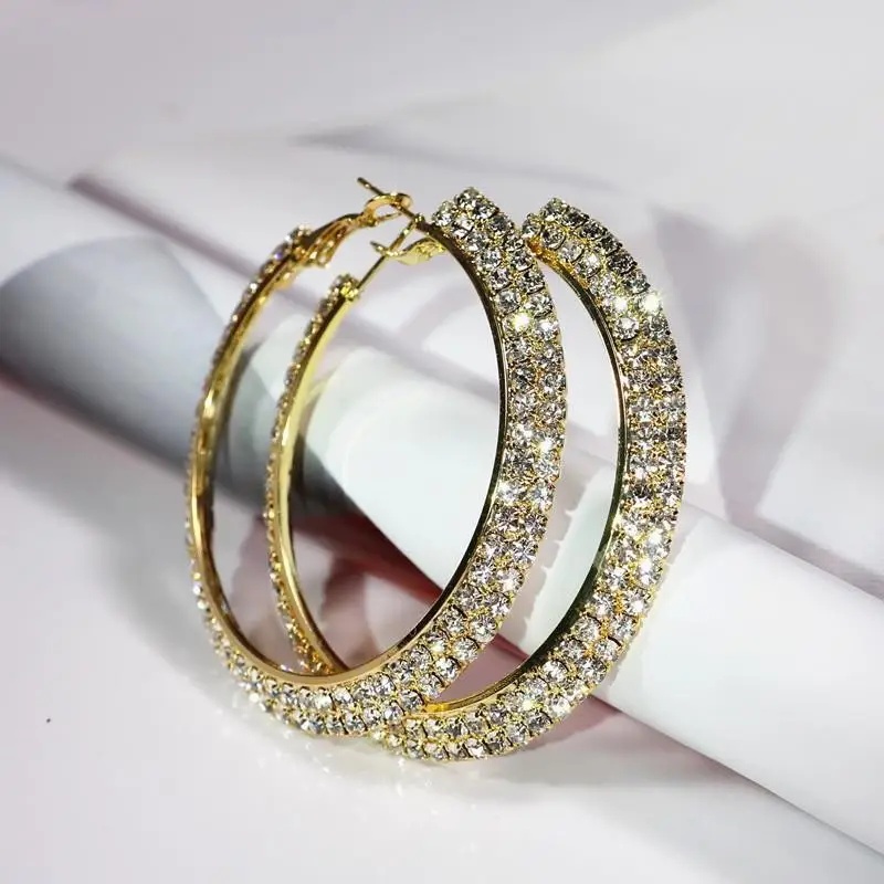 Double Row Exaggerated Diamond Hoop Earrings - Image 38