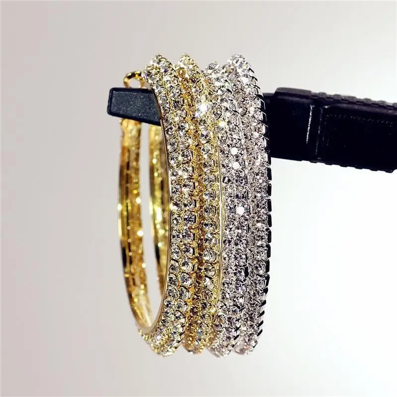 Double Row Exaggerated Diamond Hoop Earrings - Image 40