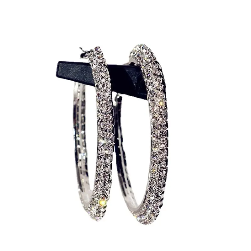 Double Row Exaggerated Diamond Hoop Earrings - Image 41