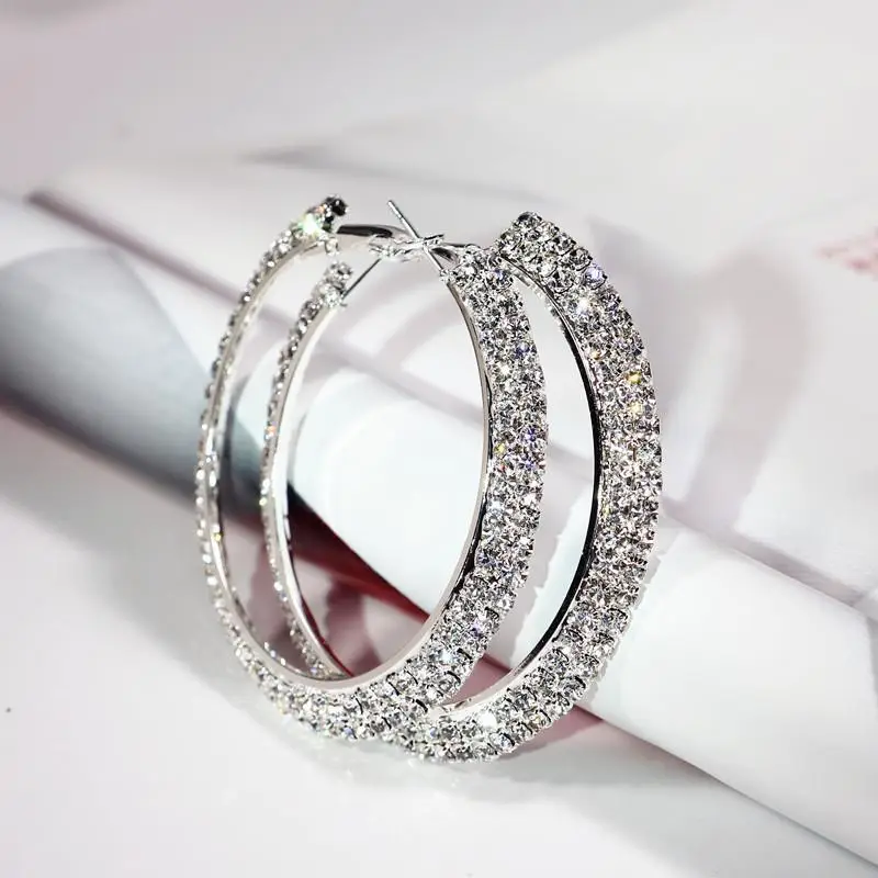 Double Row Exaggerated Diamond Hoop Earrings — feature 11