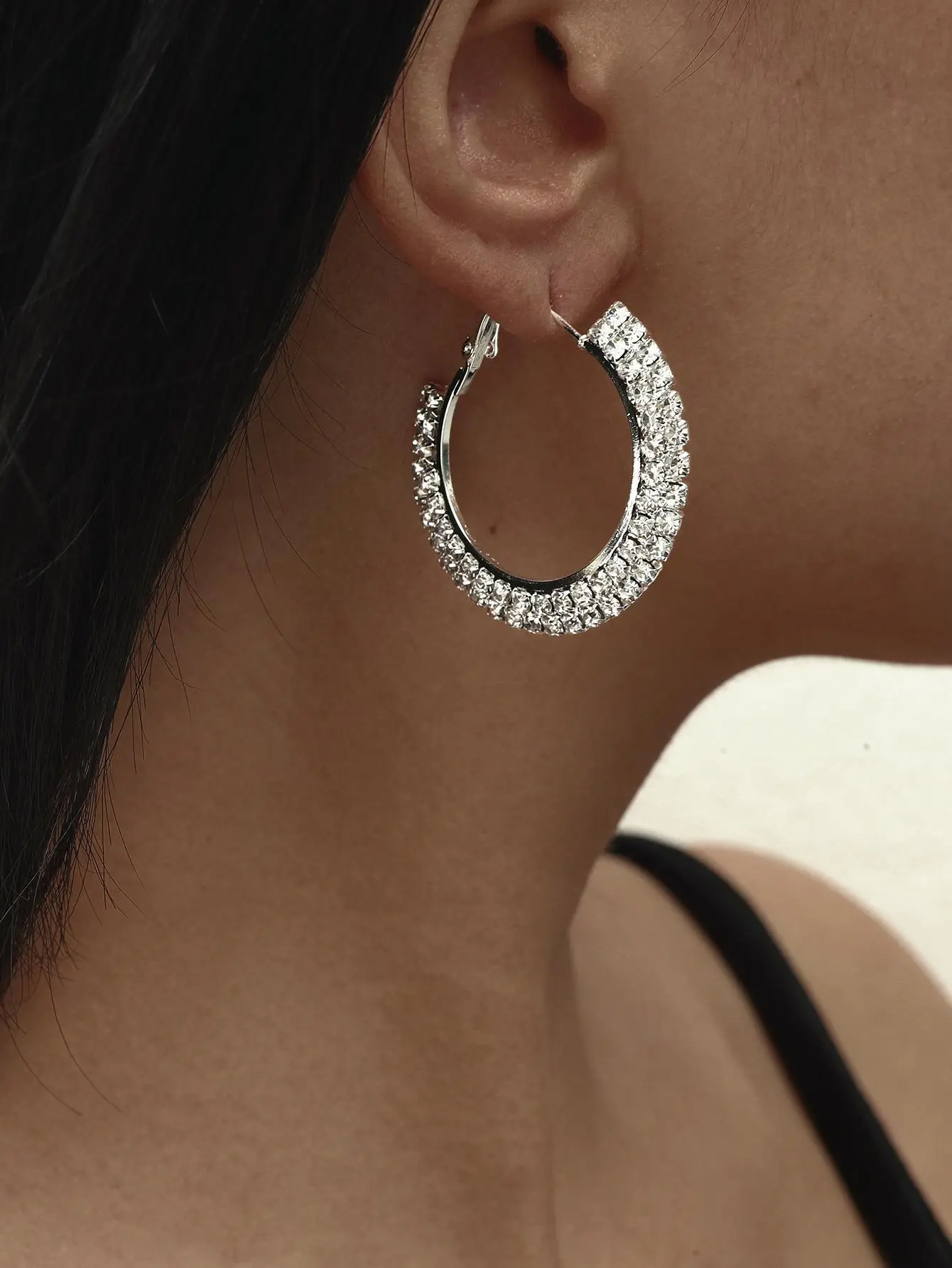 Double Row Exaggerated Diamond Hoop Earrings — feature 14