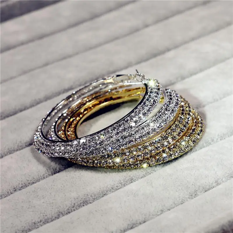 Double Row Exaggerated Diamond Hoop Earrings — feature 2