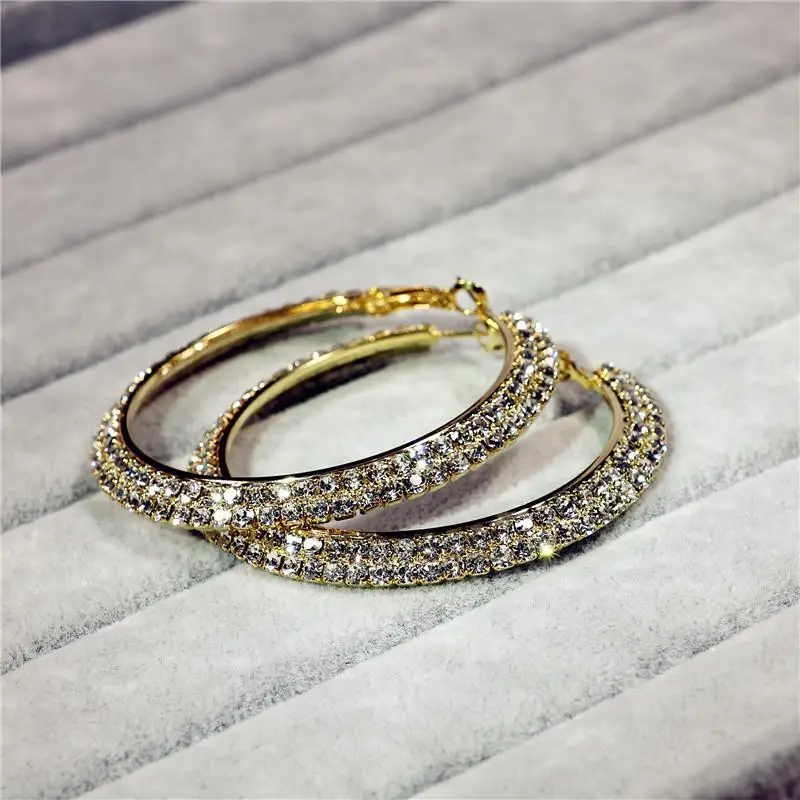 Double Row Exaggerated Diamond Hoop Earrings — feature 3