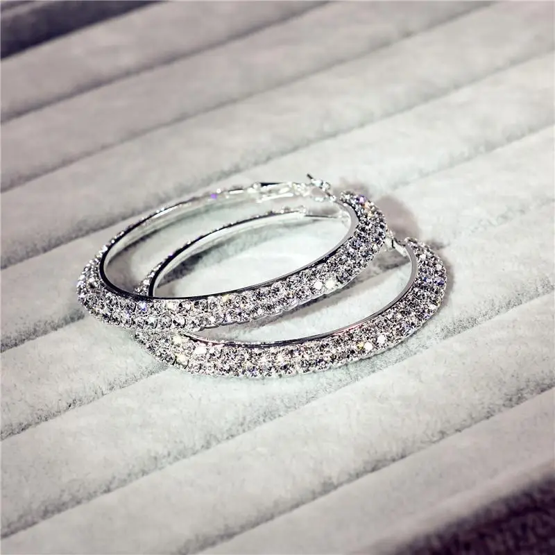 Double Row Exaggerated Diamond Hoop Earrings — feature 4