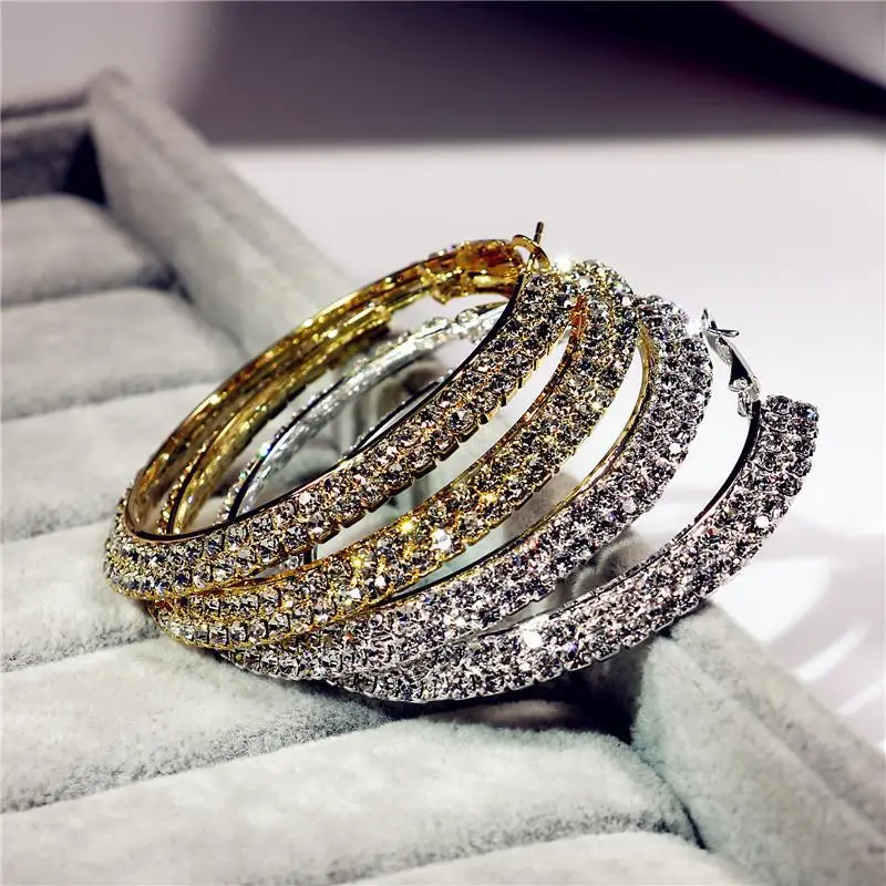 Double Row Exaggerated Diamond Hoop Earrings — feature 5