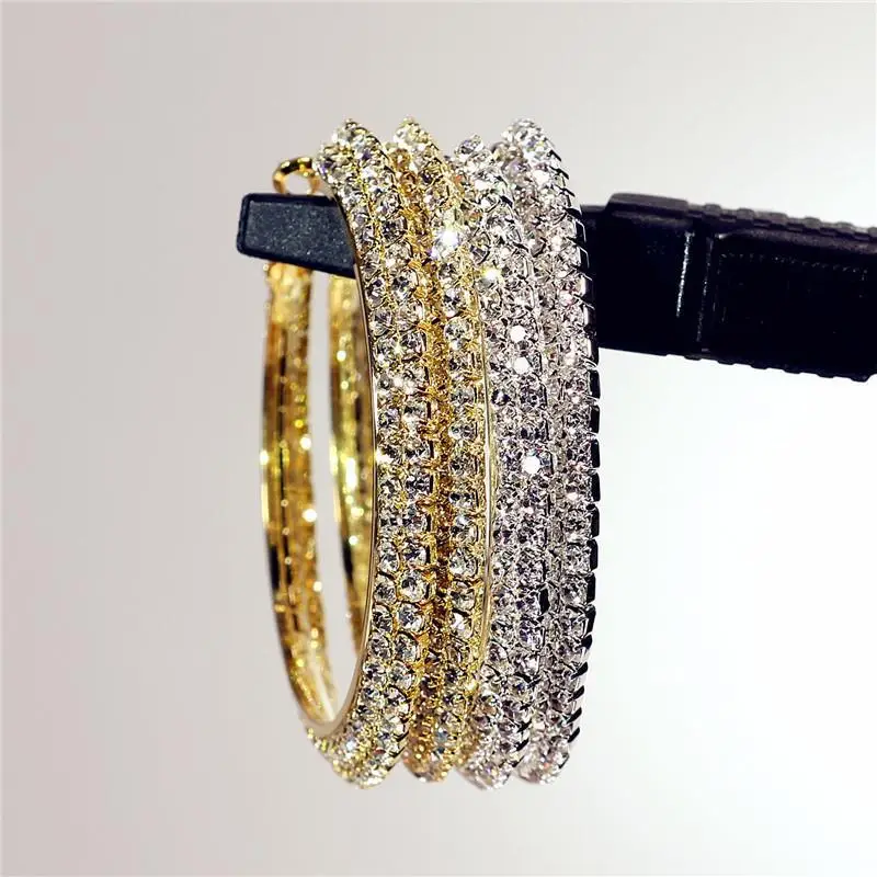 Double Row Exaggerated Diamond Hoop Earrings — feature 6