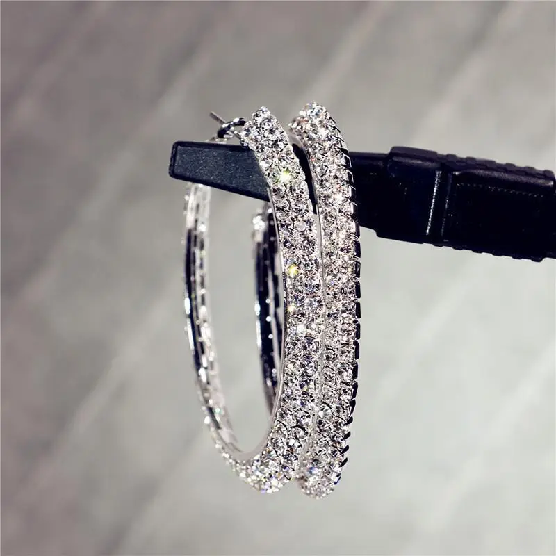 Double Row Exaggerated Diamond Hoop Earrings — feature 7