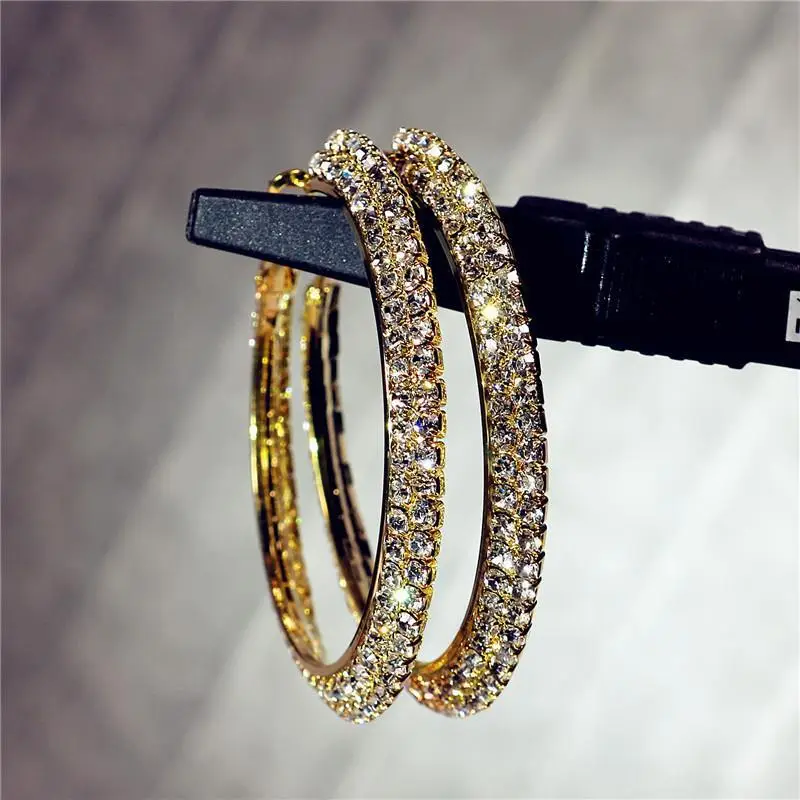 Double Row Exaggerated Diamond Hoop Earrings — feature 8