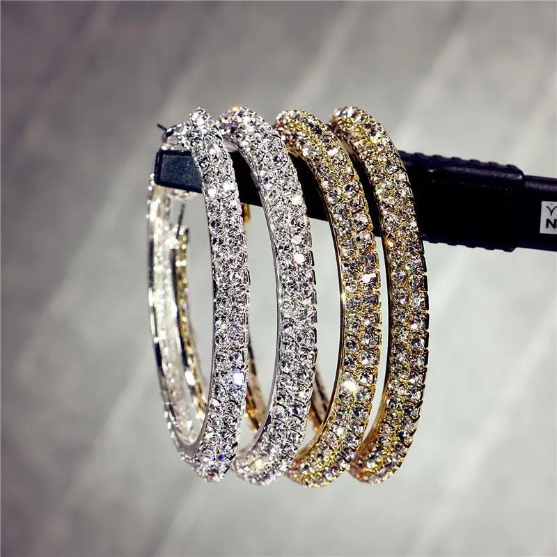 Double Row Exaggerated Diamond Hoop Earrings — feature 9