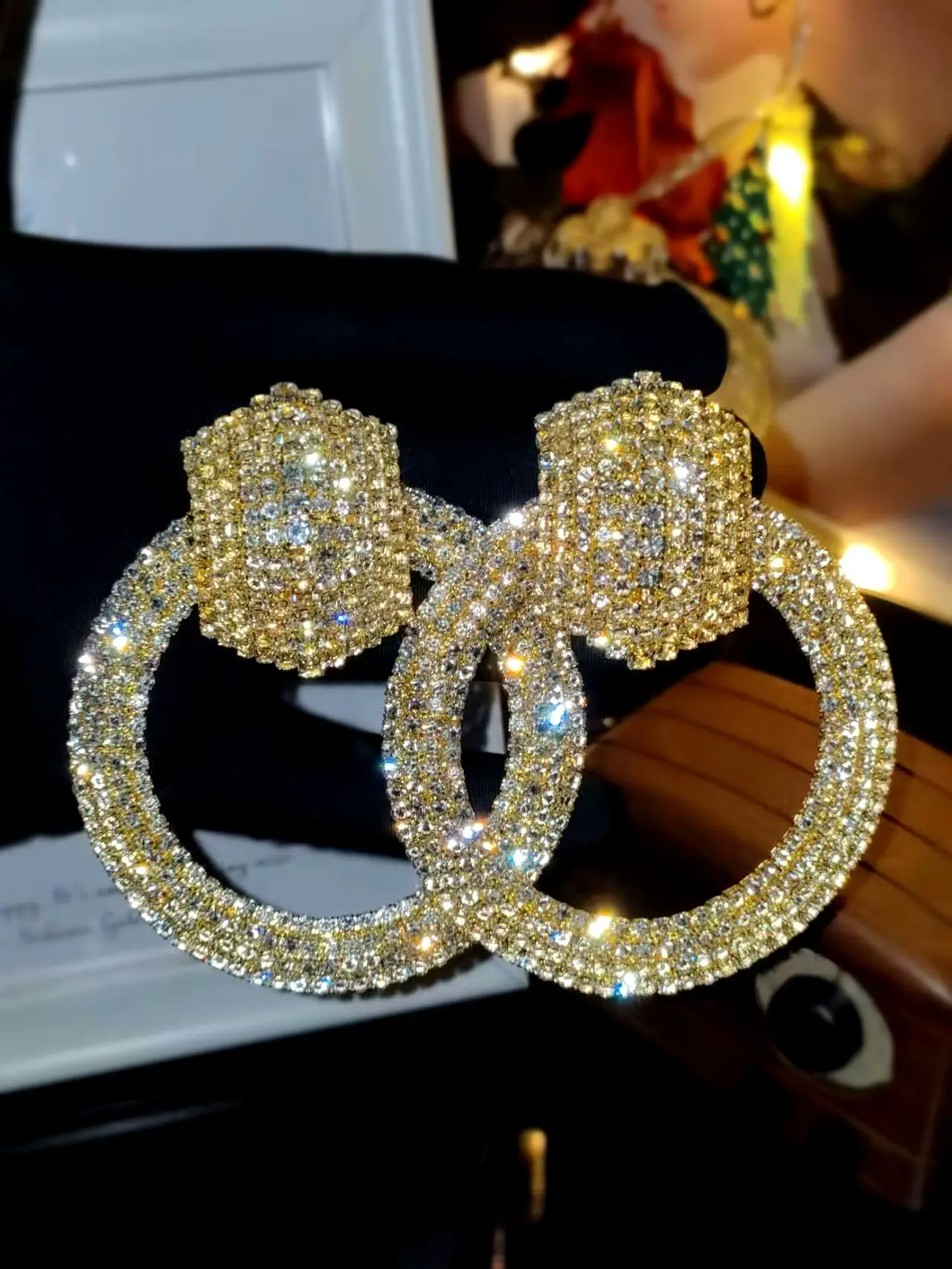 Double Row Exaggerated Diamond Hoop Earrings - Image 3