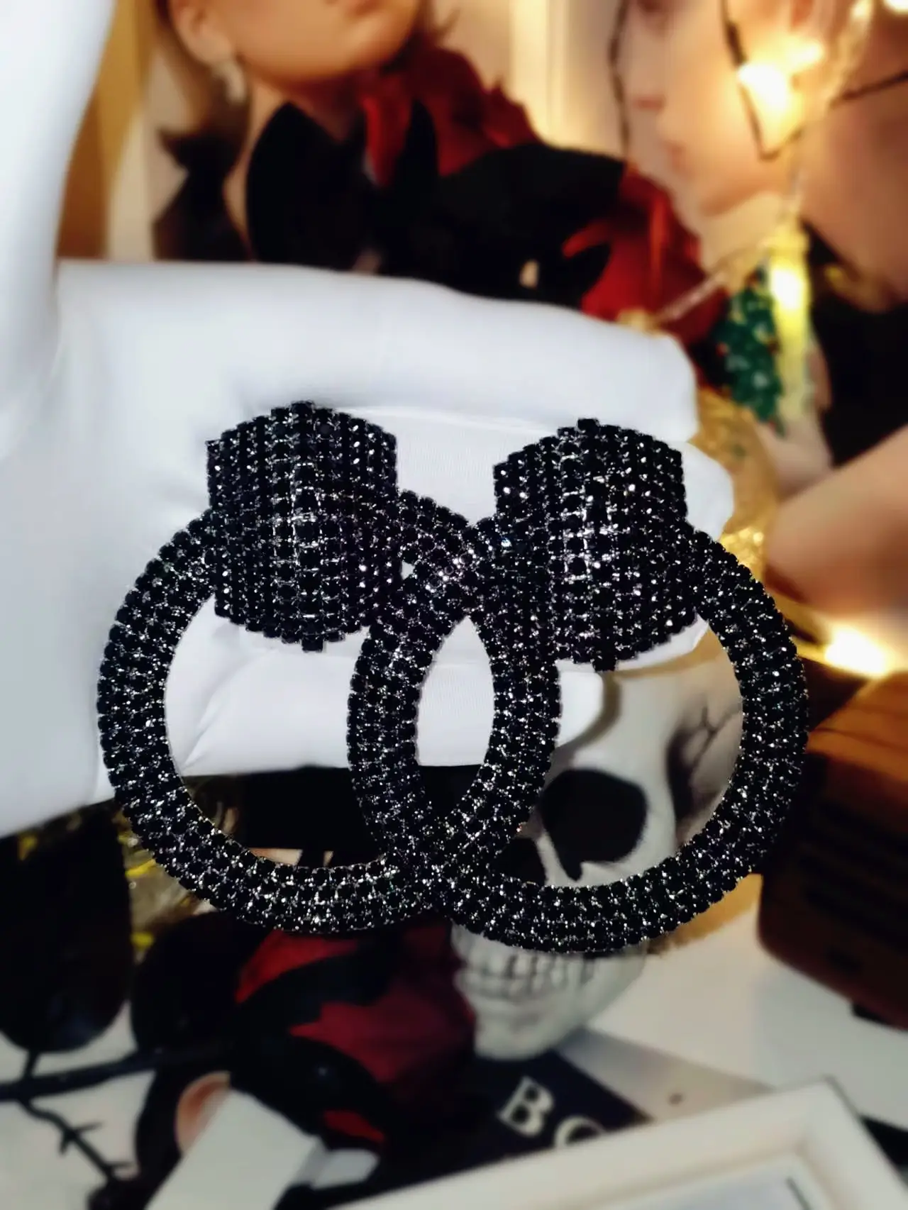 Double Row Exaggerated Diamond Hoop Earrings - Image 4