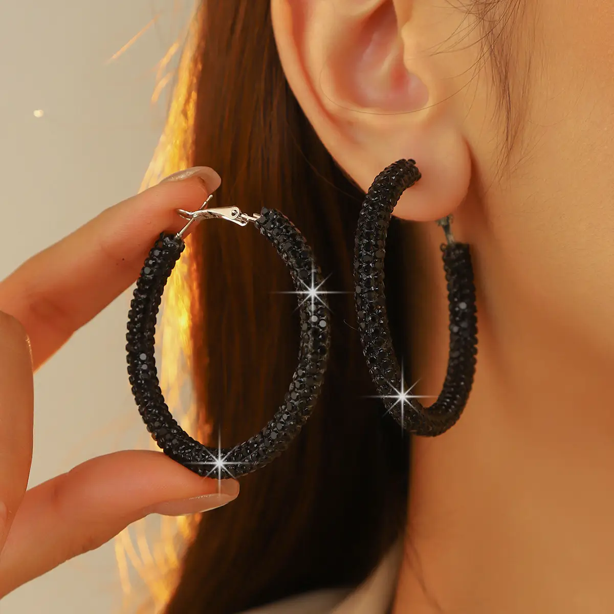 Double Row Exaggerated Diamond Hoop Earrings - Image 8