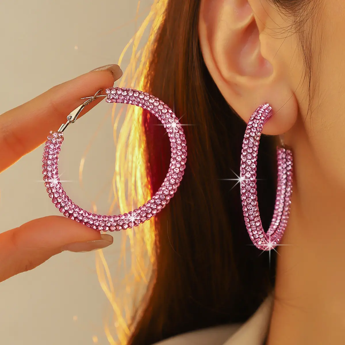 Double Row Exaggerated Diamond Hoop Earrings - Image 16