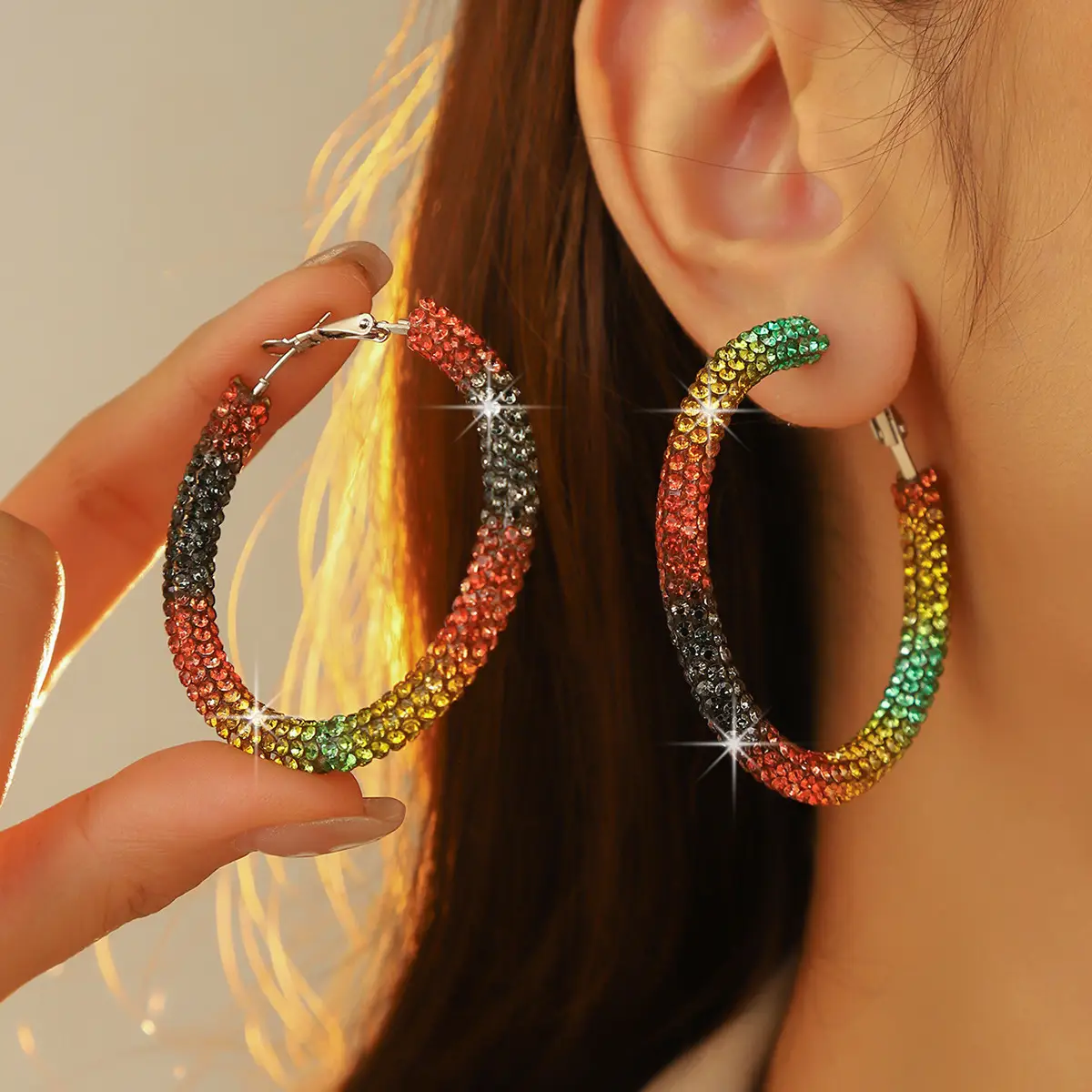 Double Row Exaggerated Diamond Hoop Earrings - Image 24