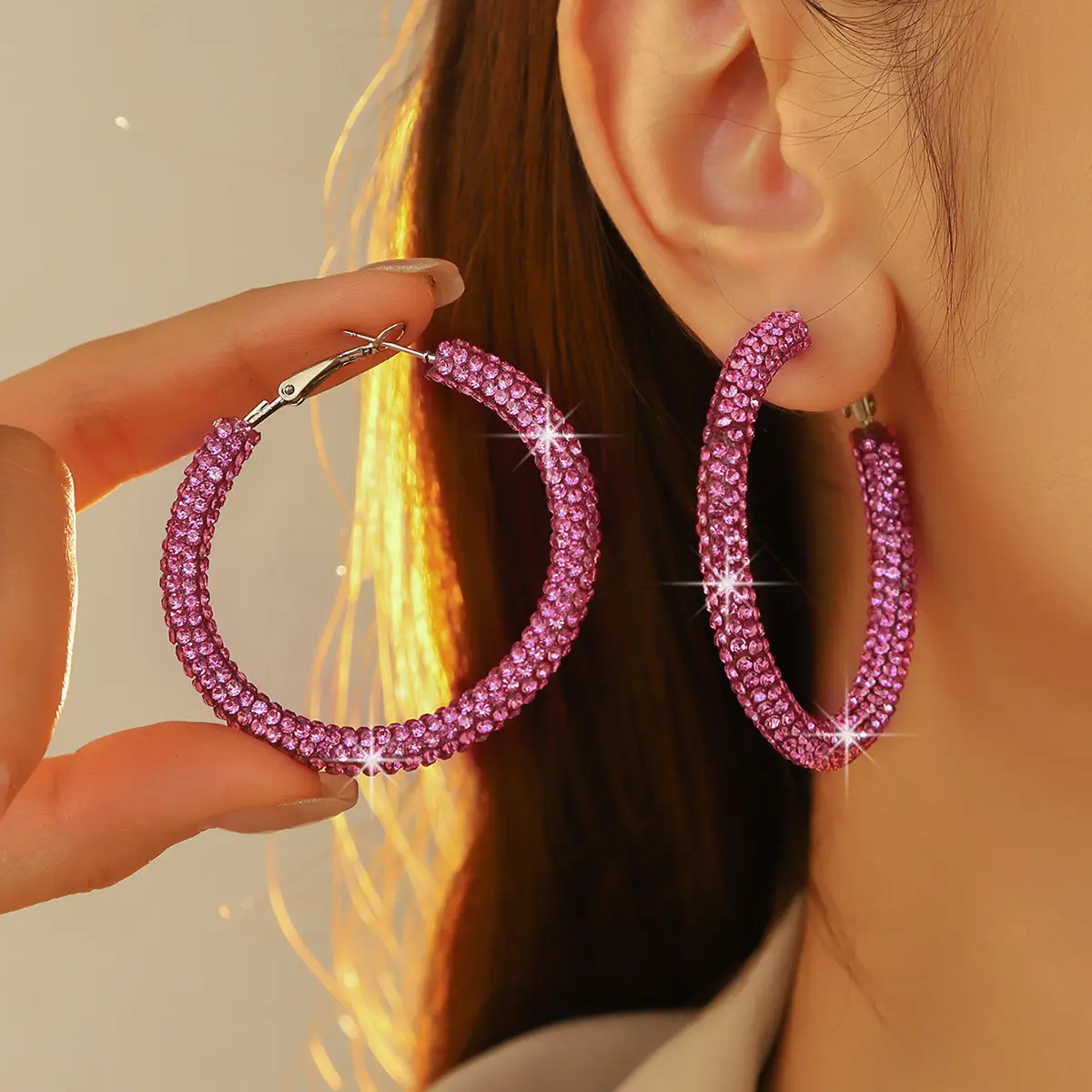 Double Row Exaggerated Diamond Hoop Earrings - Image 28