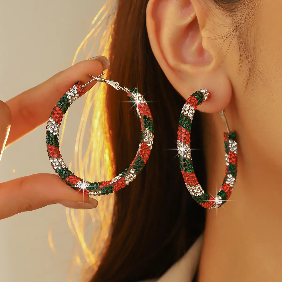 Double Row Exaggerated Diamond Hoop Earrings - Image 32