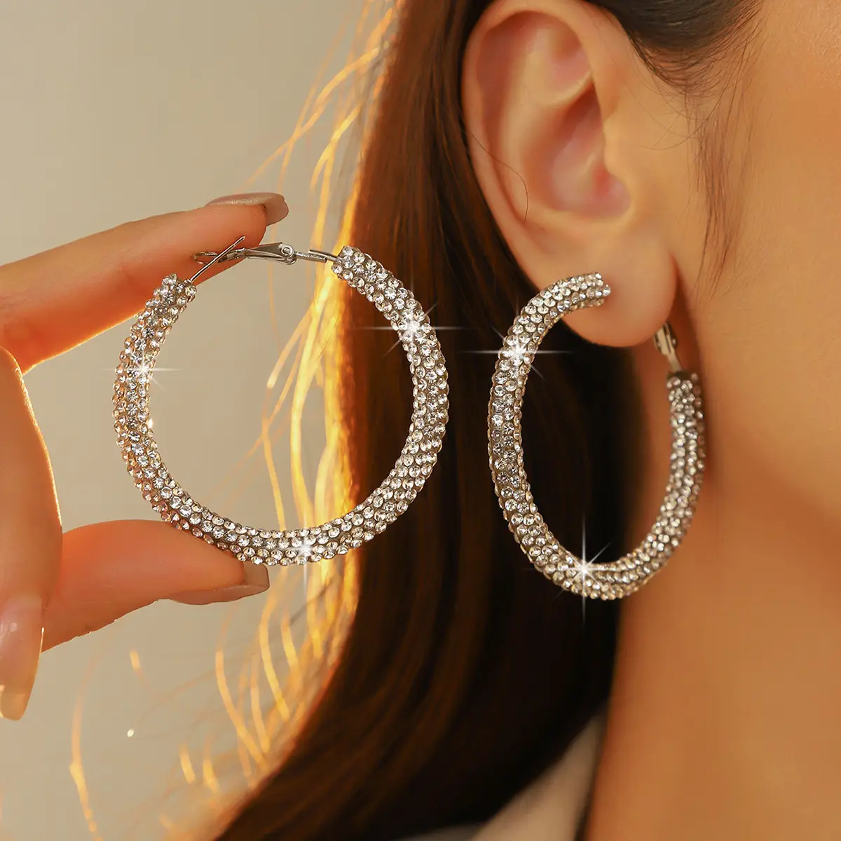Double Row Exaggerated Diamond Hoop Earrings - Image 36
