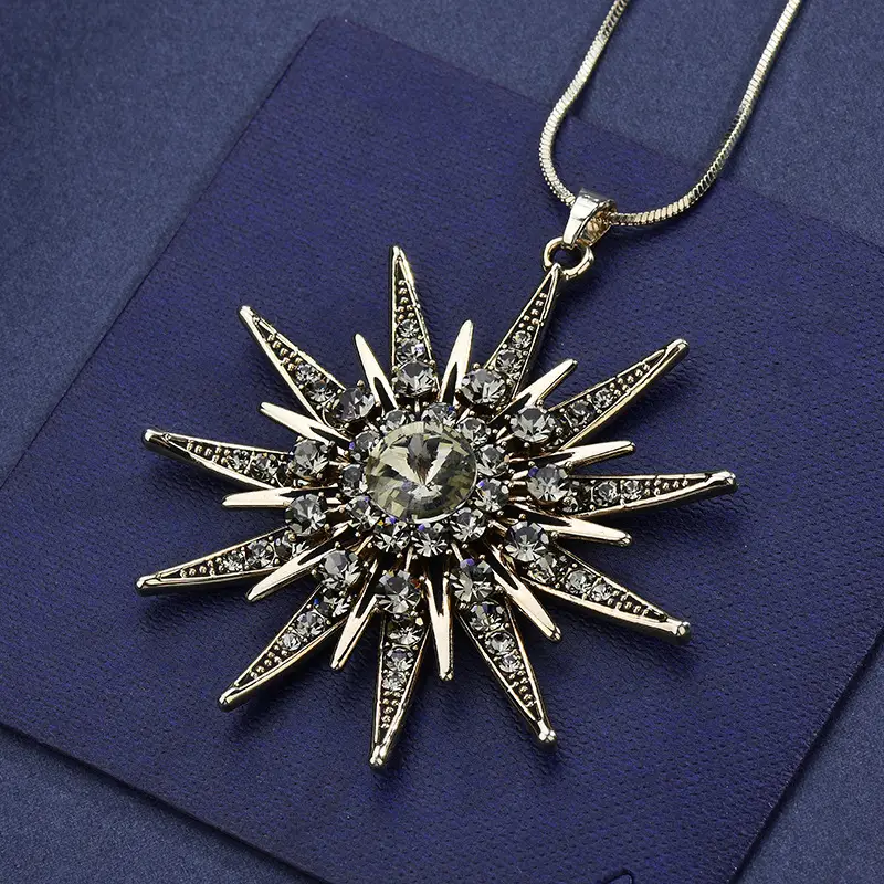 Korean Style Women Sunflower Crystal Pendant Necklace - Image 2
