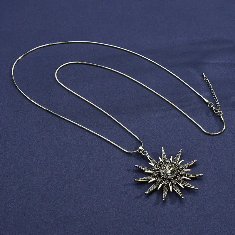 Korean Style Women Sunflower Crystal Pendant Necklace - Image 4