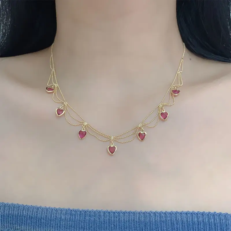 French Retro Green Crystal Zircon Clavicle Necklace - Image 4