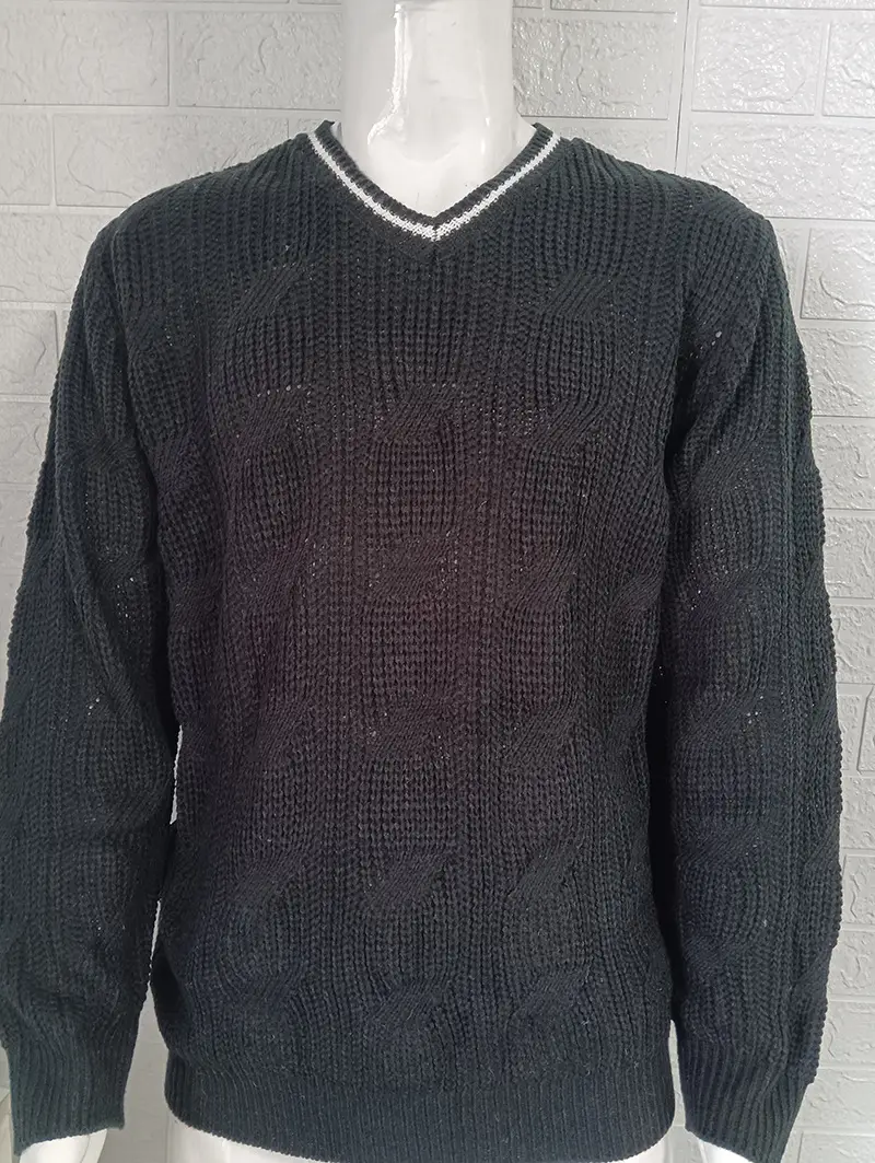 Men's V-Neck Knitted Sweater White Long Sleeve