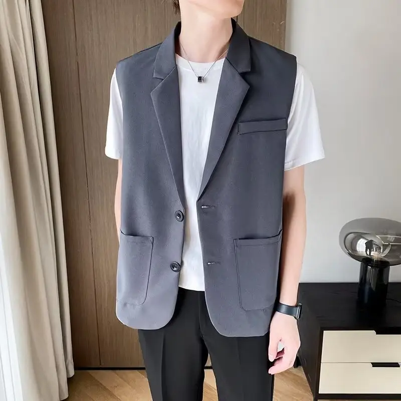 Black Sleeveless Vest for Men Teenagers Korean Style - Image 2