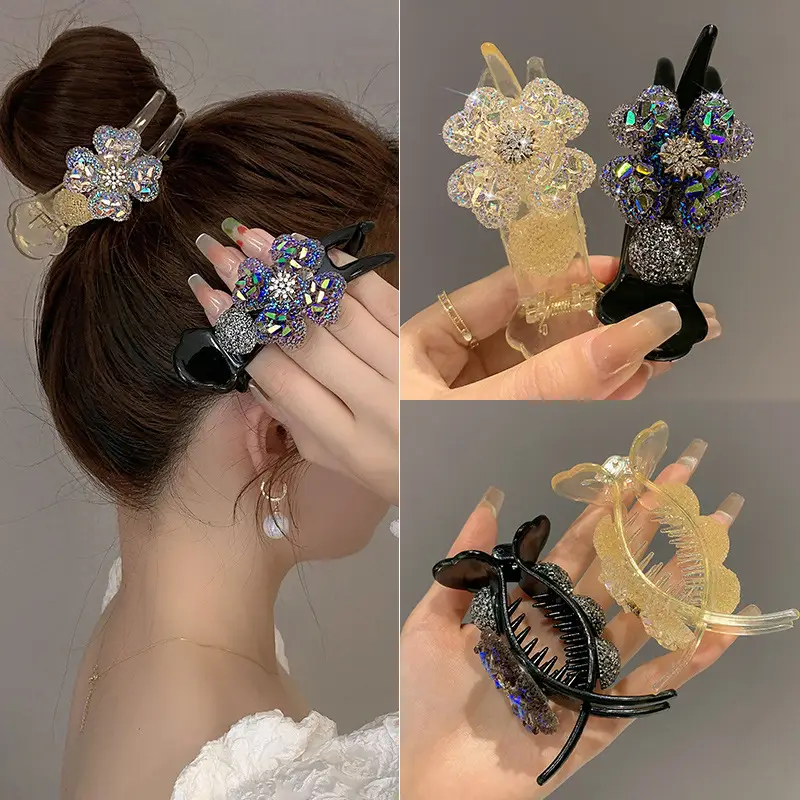Korean Rhinestone Flower Hairpin Women's Clip Large - Image 4