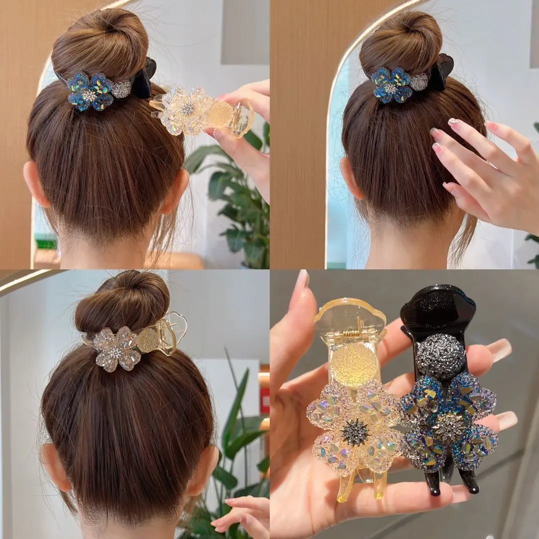 Korean Rhinestone Flower Hairpin Women's Clip Large - Image 5