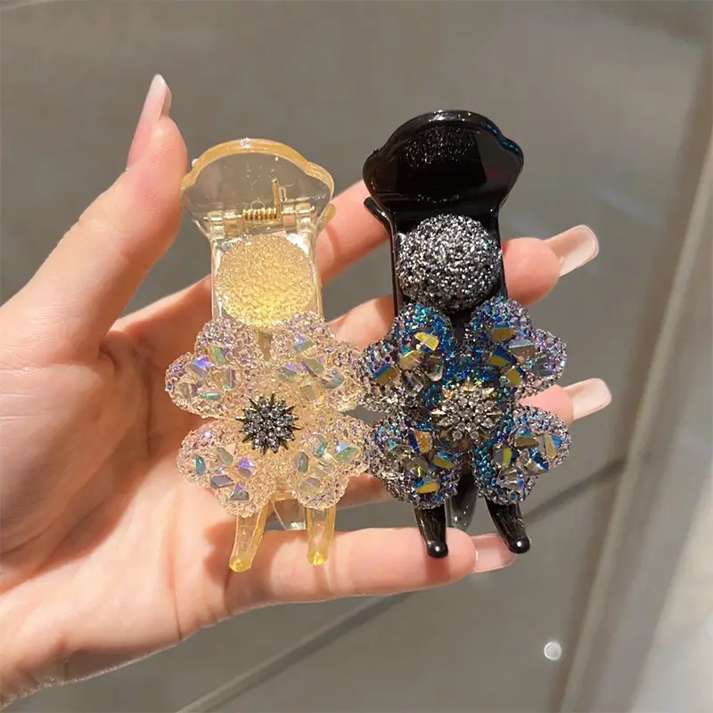 Korean Rhinestone Flower Hairpin Women's Clip Large - Image 6
