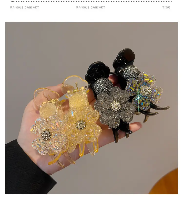 Korean Rhinestone Flower Hairpin Women's Clip Large — feature 5