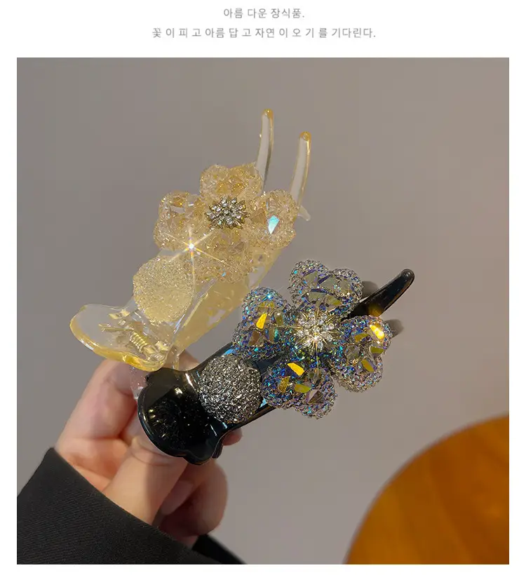 Korean Rhinestone Flower Hairpin Women's Clip Large — feature 8
