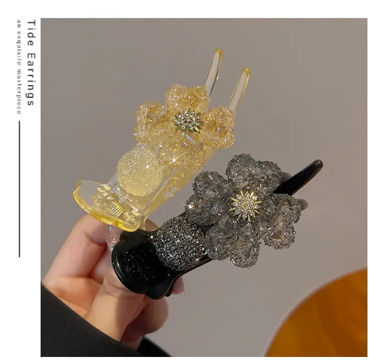 Korean Rhinestone Flower Hairpin Women's Clip Large — feature 9