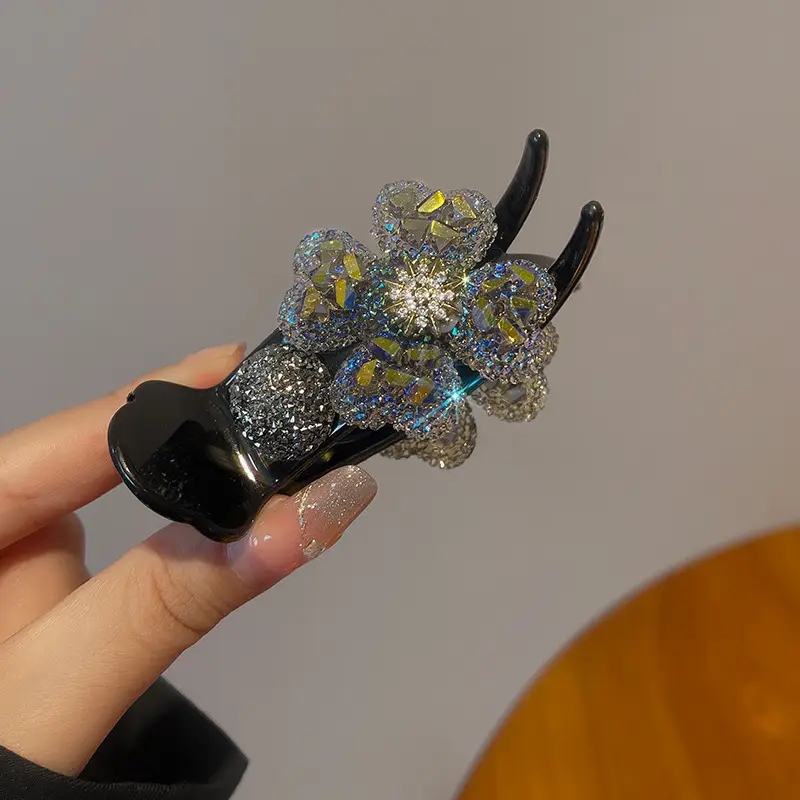 Korean Rhinestone Flower Hairpin Women's Clip Large - Image 2