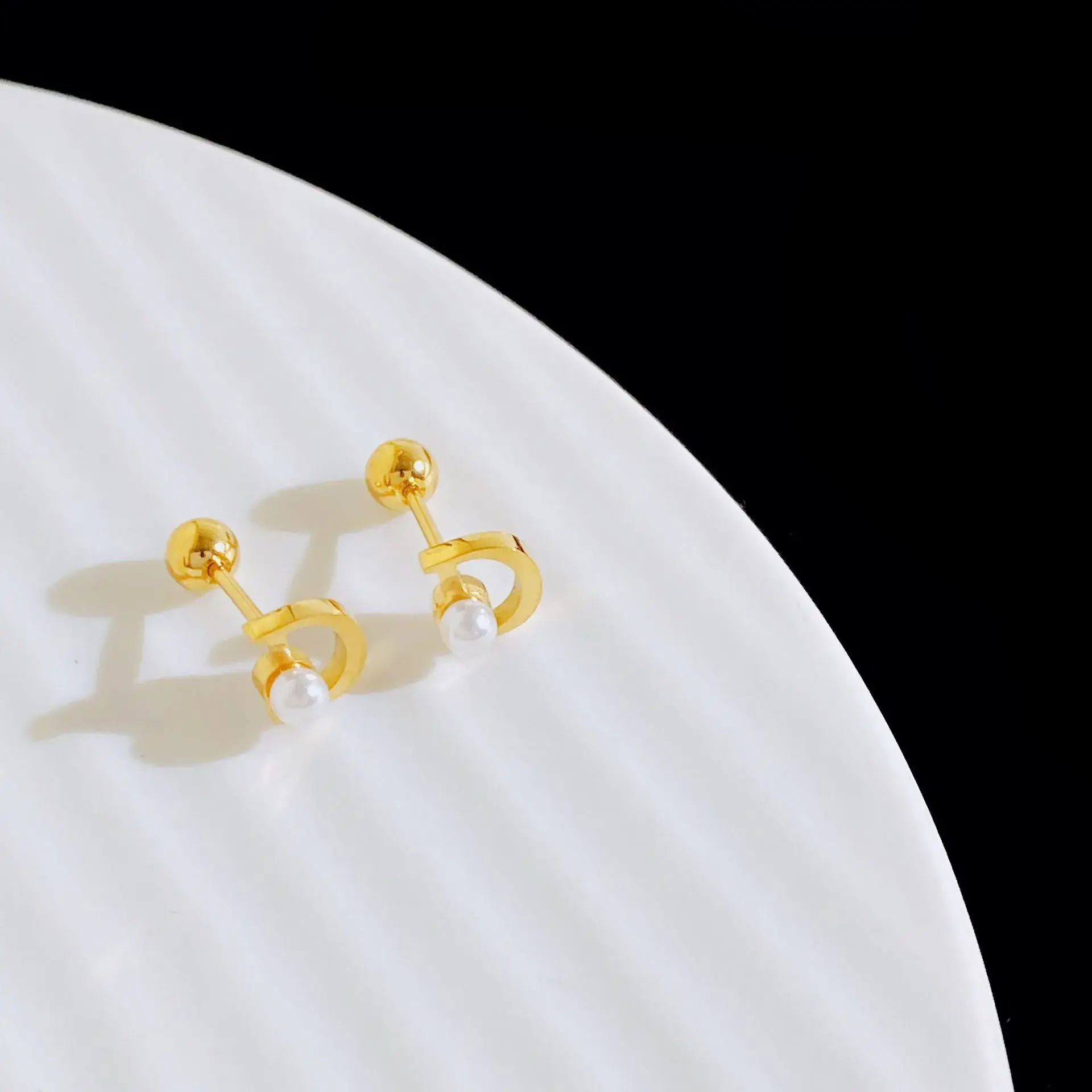 Korean Style Pearl Titanium Ear Studs 18K Gold - Image 6