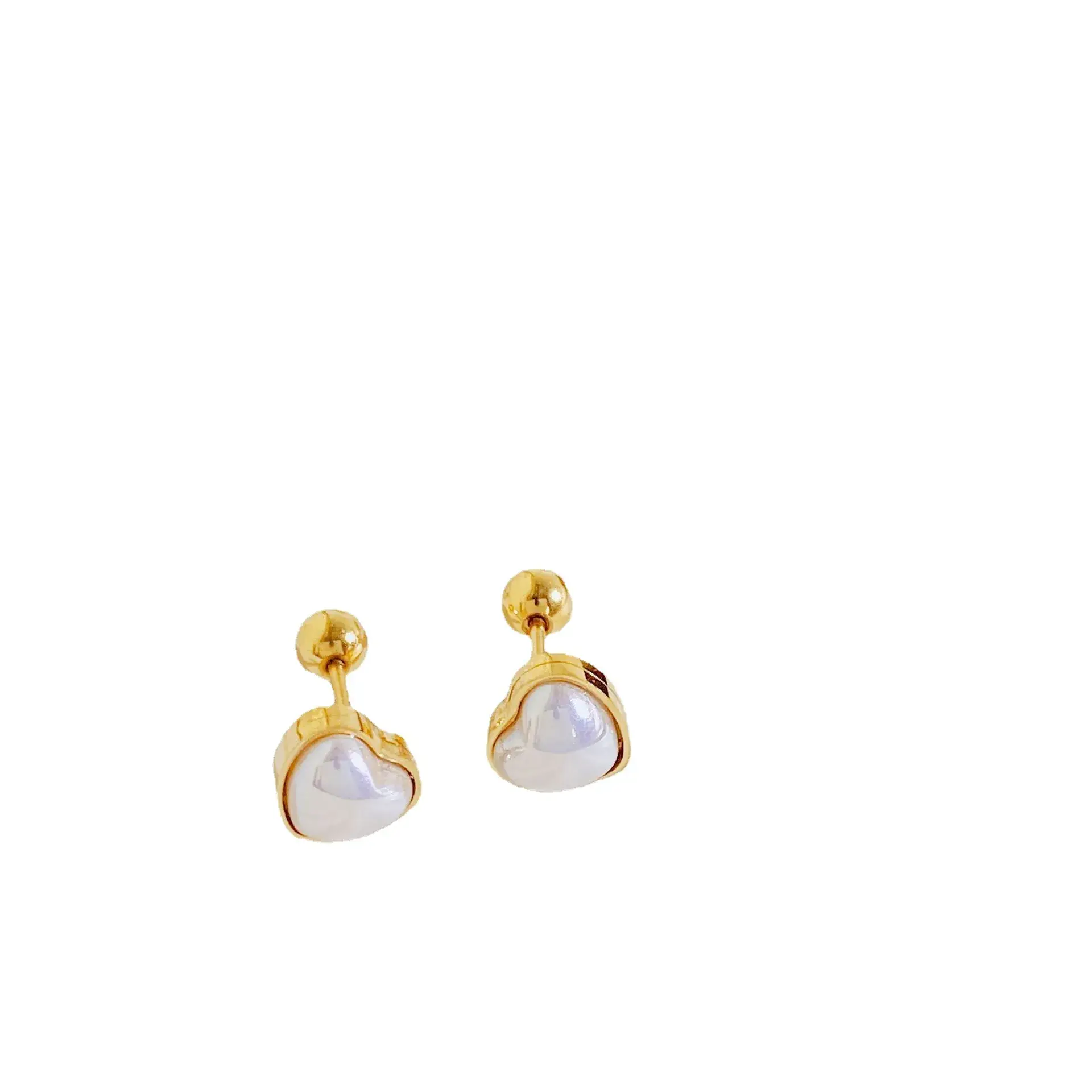 Korean Style Pearl Titanium Ear Studs 18K Gold - Image 7