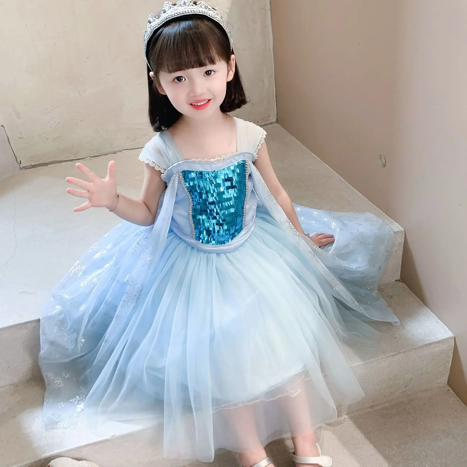 Baby Girl Blue Tulle Crawling Suit with Bow Headband — feature 12