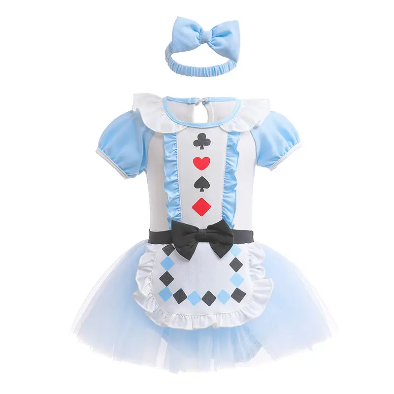 Baby Girl Blue Tulle Crawling Suit with Bow Headband - Image 2