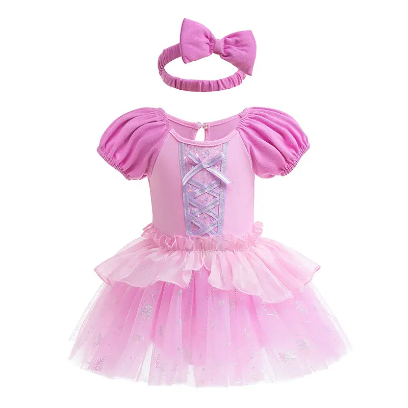 Baby Girl Blue Tulle Crawling Suit with Bow Headband - Image 4