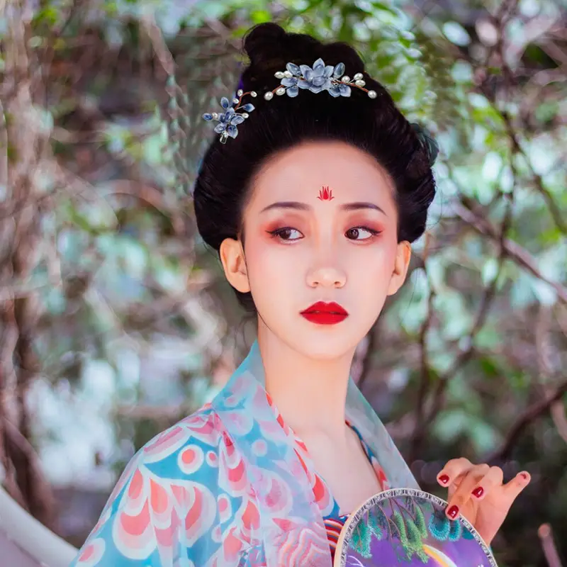 Blue Flower Hair Clip with Pearl Accents - Image 4