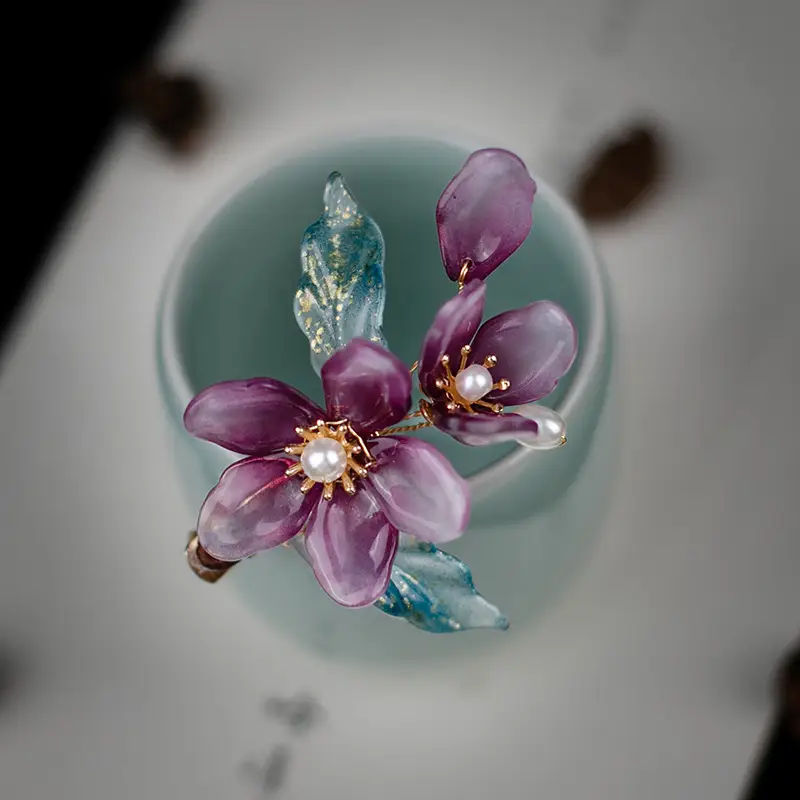Purple Flower Hairpin for Girls Hanfu Style