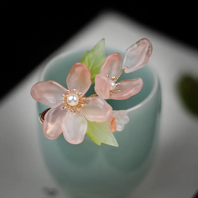 Purple Flower Hairpin for Girls Hanfu Style