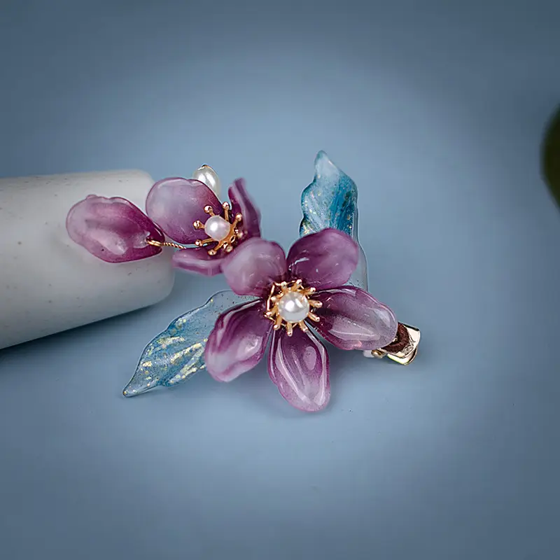 Purple Flower Hairpin for Girls Hanfu Style