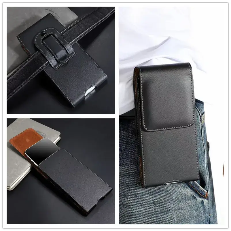 Men's Black Leather Cross Waist Bag with Clip Closure - Image 2