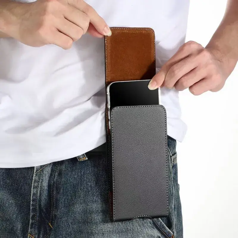 Men's Black Leather Cross Waist Bag with Clip Closure - Image 4