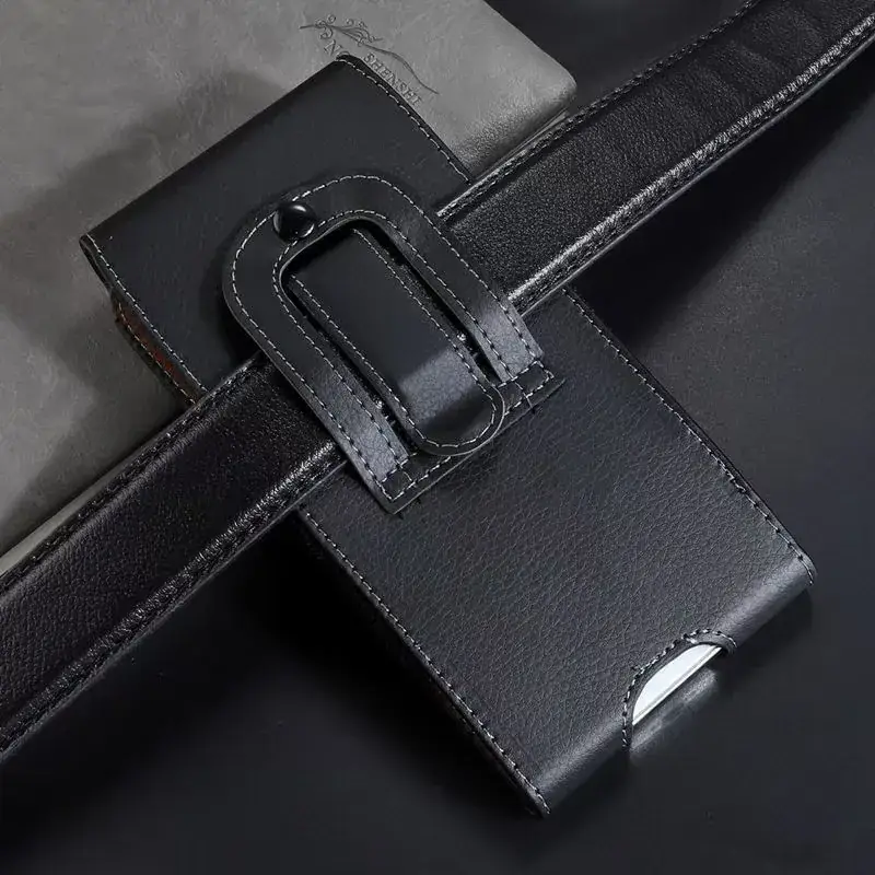 Men's Black Leather Cross Waist Bag with Clip Closure - Image 5