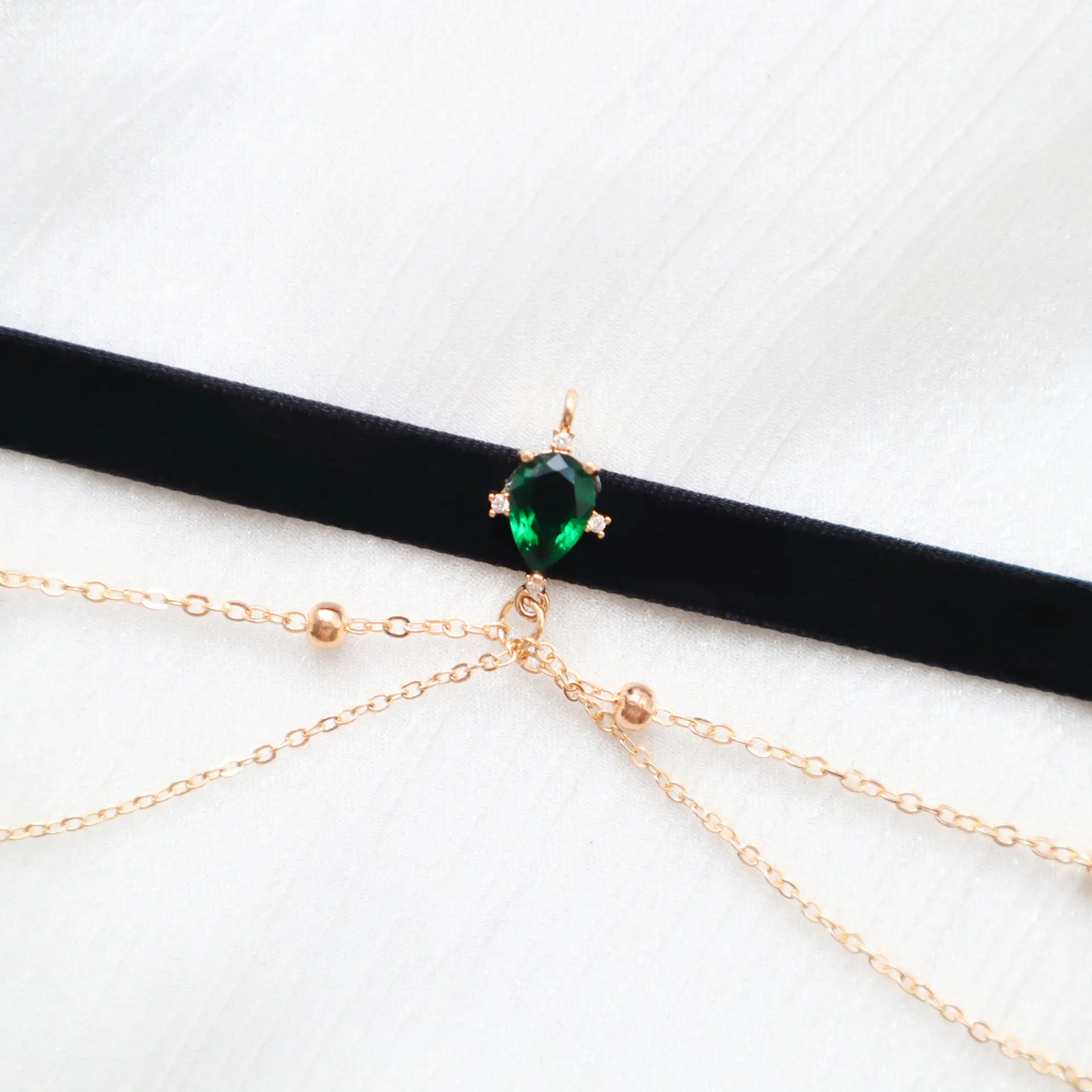 Black Velvet Chocker Neck Strap with Crystal Diamond Double Chain - Image 4